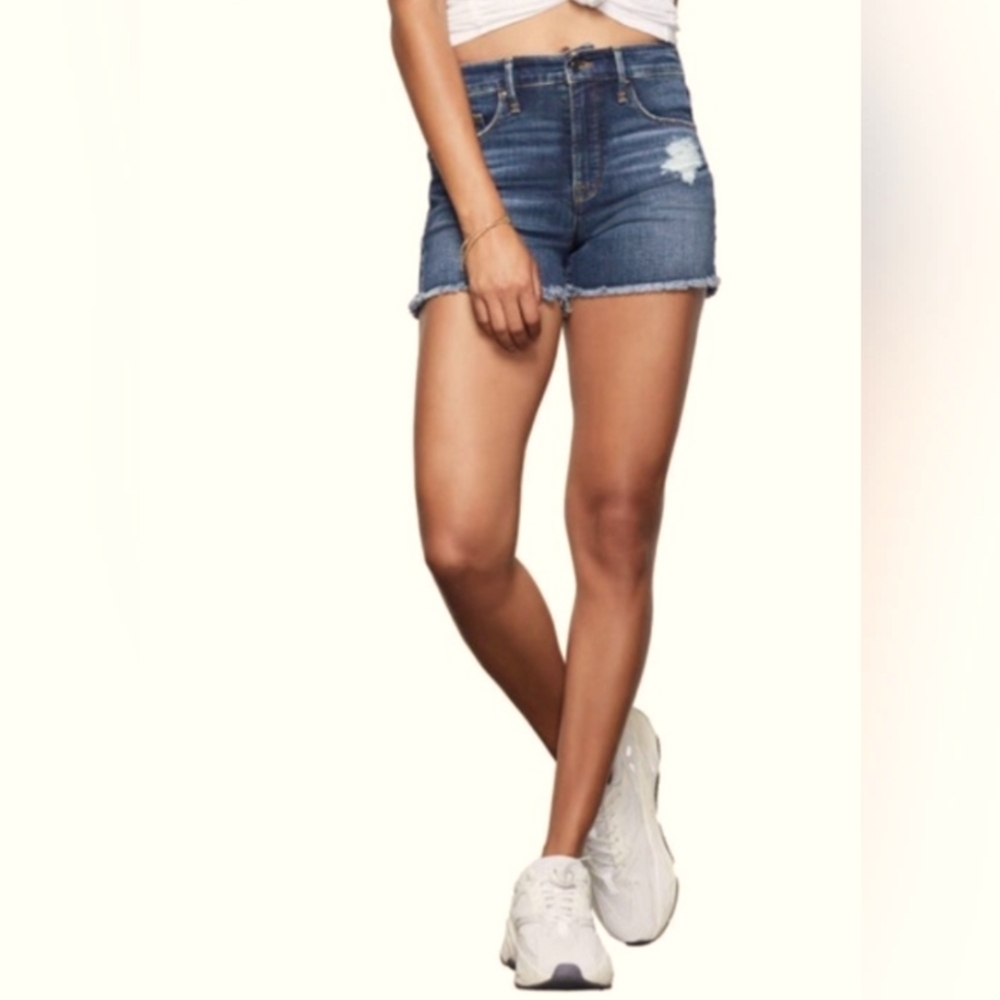 GOOD AMERICAN Distressed High Waist Cutoff Fringe Shorts Size 10/30